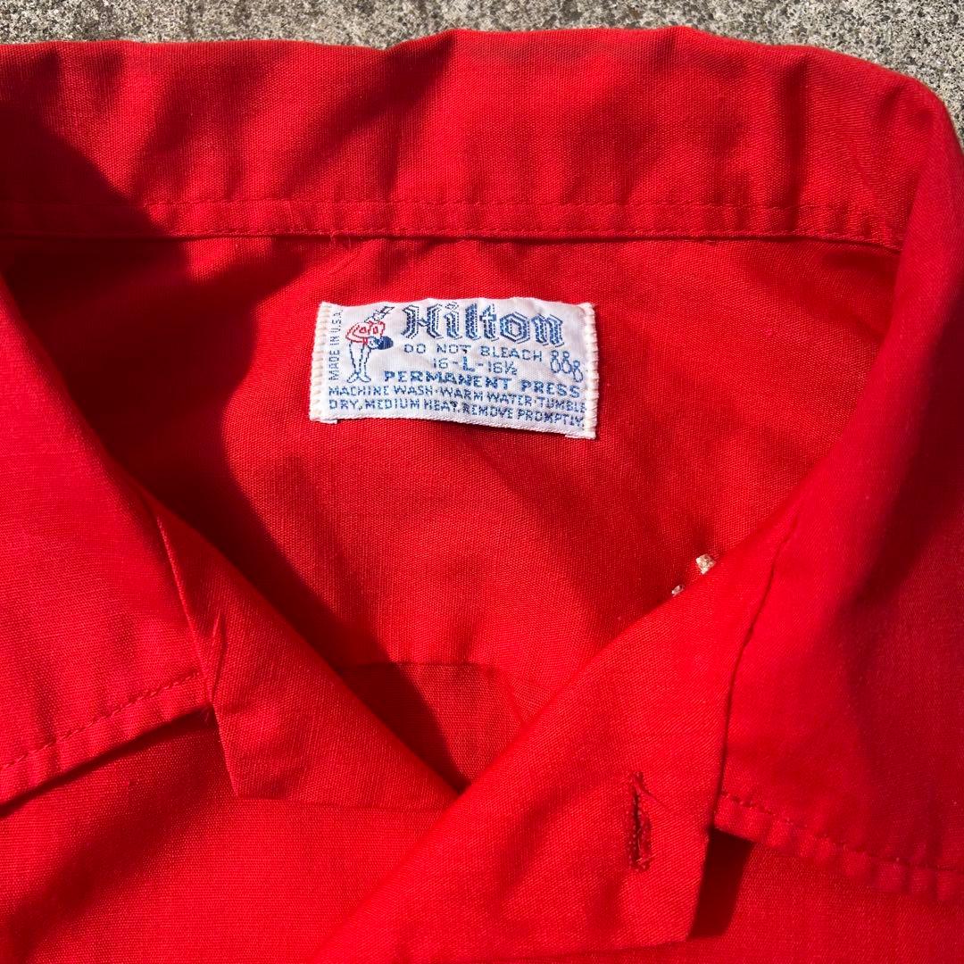 【良刺繍!!】70s Hilton USA製 赤 半袖シャツ ボーリングシャツ