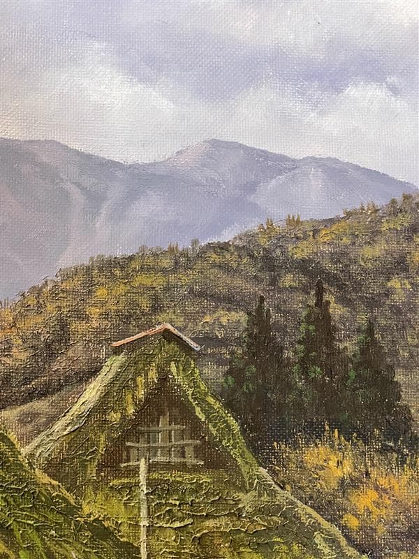 「真作」猿渡一根『秋色の民家』 風景画　油彩画　額装　サイン有り　F10号