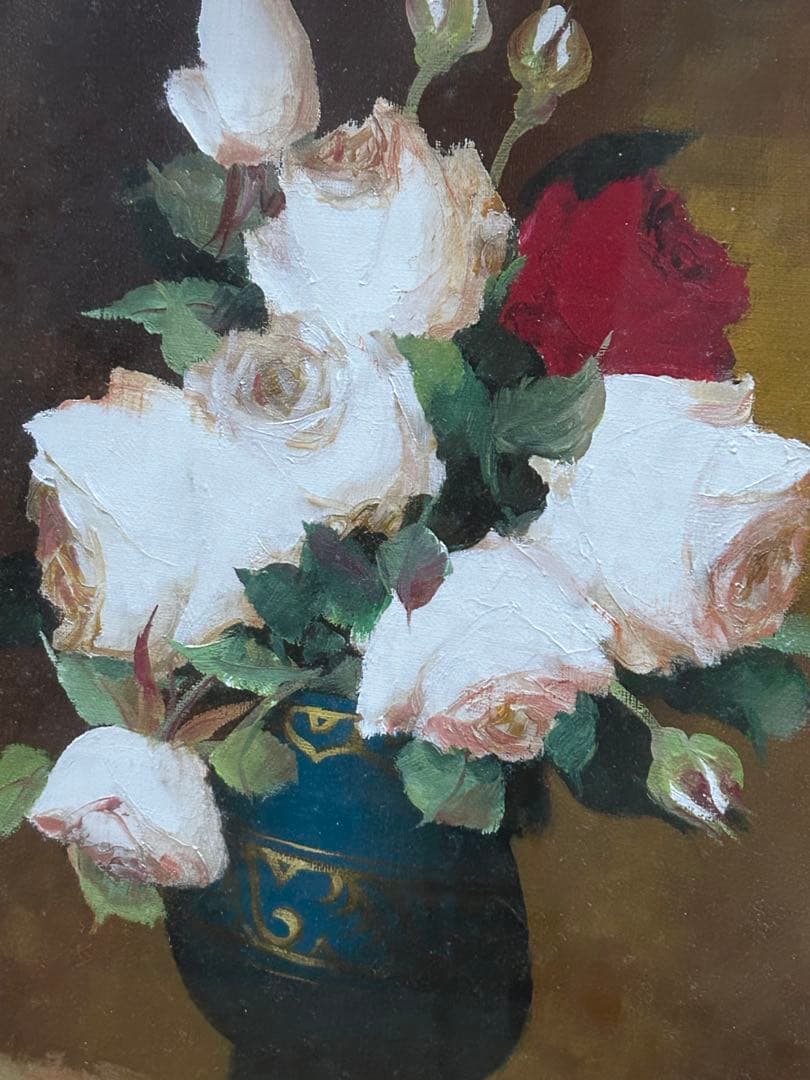 最終値下げ　内田　晃　作品　油絵　バラの花束 油彩画 金色フレーム