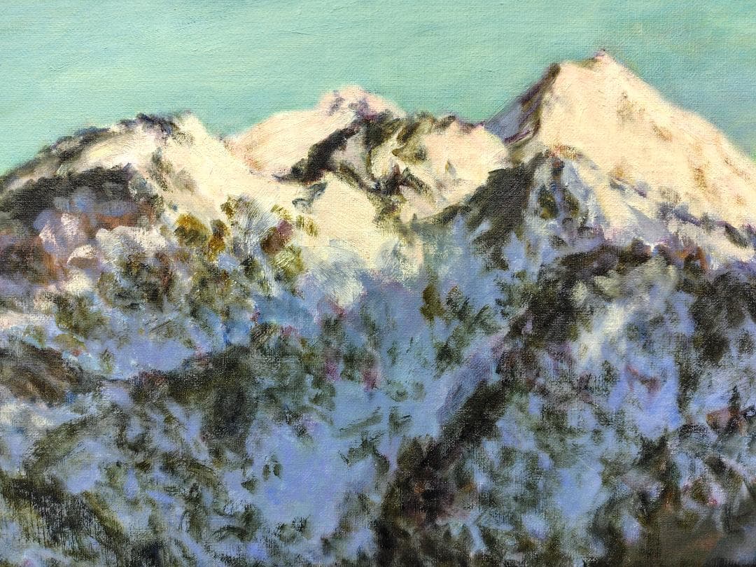 「厳冬の朝陽」2005 F15 絵画 油絵 油彩画 燧ヶ岳 尾瀬ヶ原