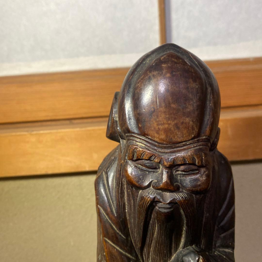 中国古玩　木彫桃仙人