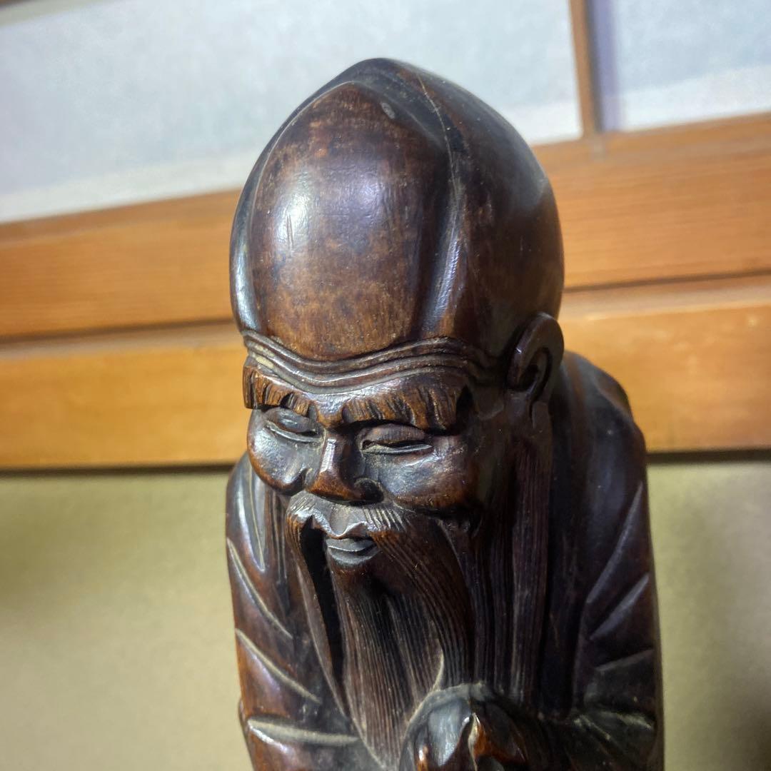 中国古玩　木彫桃仙人