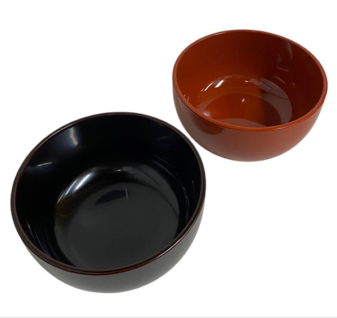 未使用品　輪島塗　夫婦椀 洗朱 黒 天然木 二客揃 漆美堂　25ス327