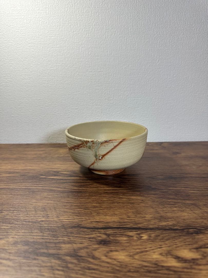 常滑焼 初代友仙作 白泥火襷藻掛抹茶碗