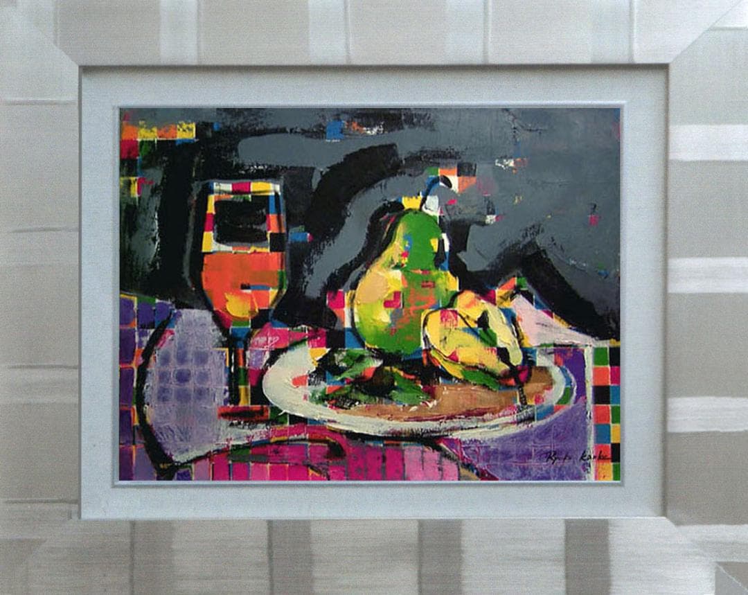 油絵 菅家令子 絵 絵画インテリア額付(白) uF6-062204 静物 ワイン