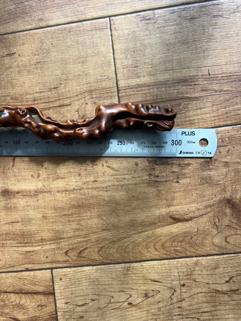 古美術 如意彫刻 木製 L-29cm