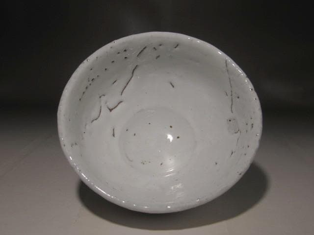 人間国宝　十一代三輪休雪　白萩茶碗　「笠雪」即中斎花押の逸品 s406