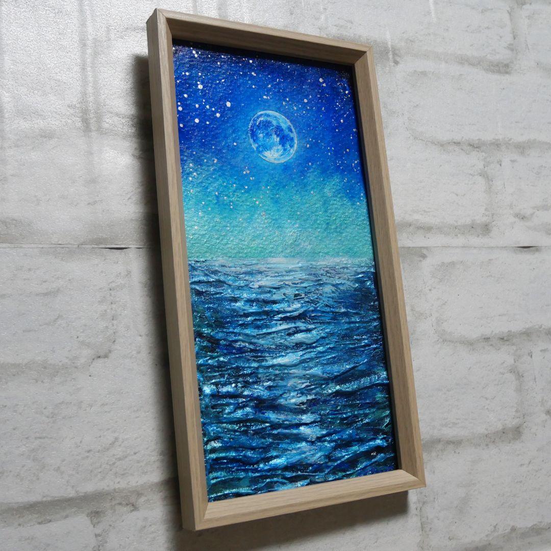 油絵 油彩 油彩画 絵 絵画 長方形ミニ絵画【青い月】