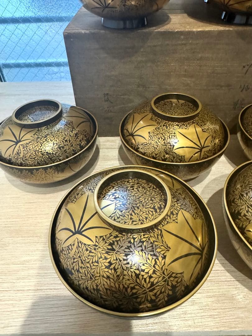 金蒔絵　塗師 金森春次　吸物椀　十客　共箱　長期保管品