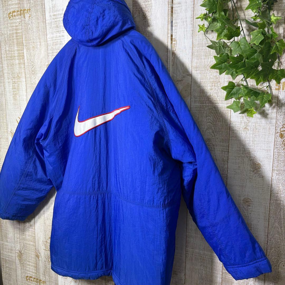 ナイキ 白タグ ナイロンジャケット ロゴ刺繍　ベンチコート 青　XXL