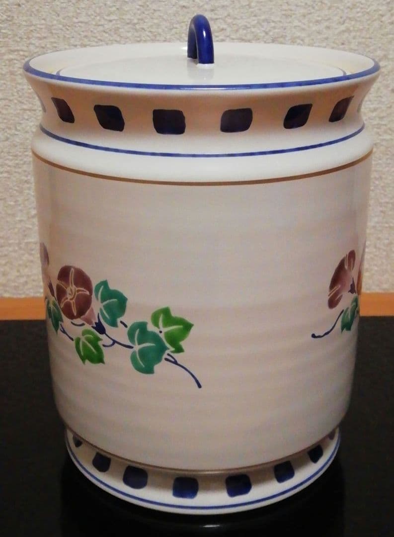 中村秋峰作　仏蘭陀写　朝顔絵　水指　共箱　茶道具