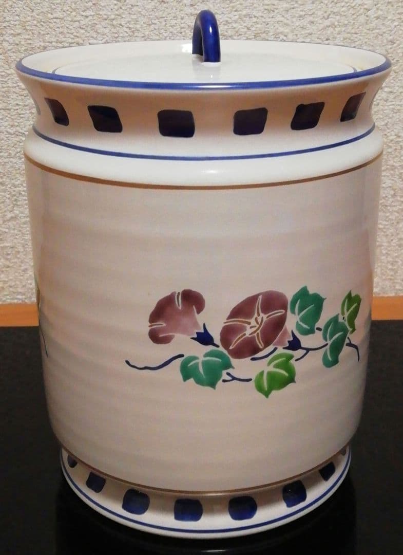 中村秋峰作　仏蘭陀写　朝顔絵　水指　共箱　茶道具