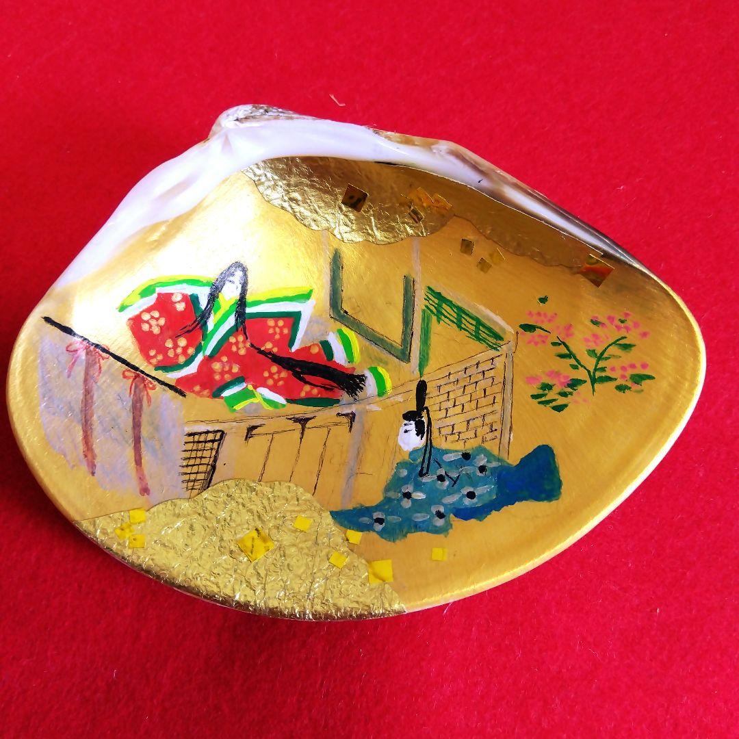手描き 貝合わせ はまぐり桑名産 香合 源氏物語絵巻和歌 9.3×7