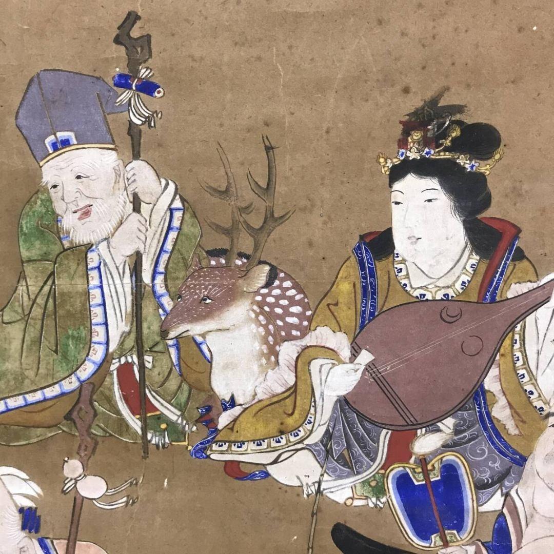 真作/作者不詳/七福神図/古画/人物図/祝/正月/掛軸/名家伝来/AK-451