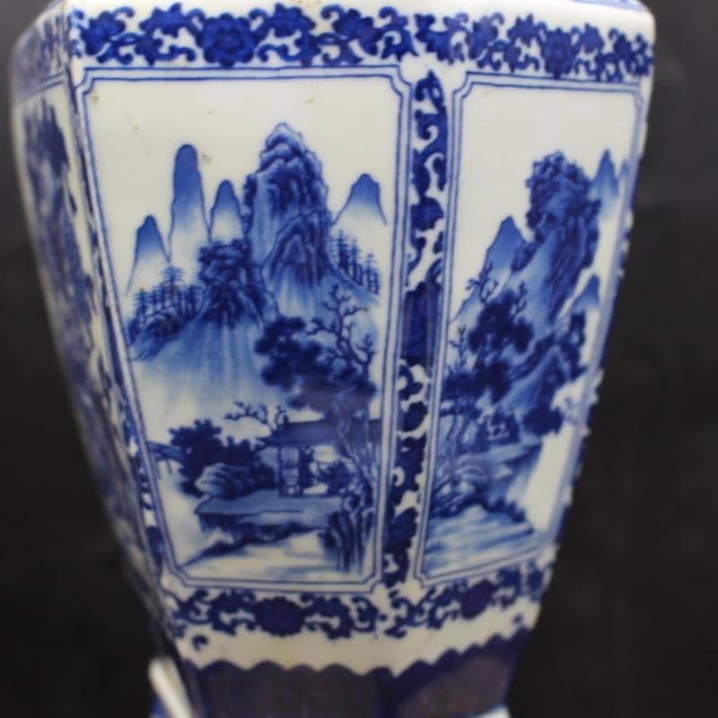 清乾隆青花人物花鳥六方賞瓶 景徳鎮 陶磁器 装飾品 現代工芸品 美術品 置物