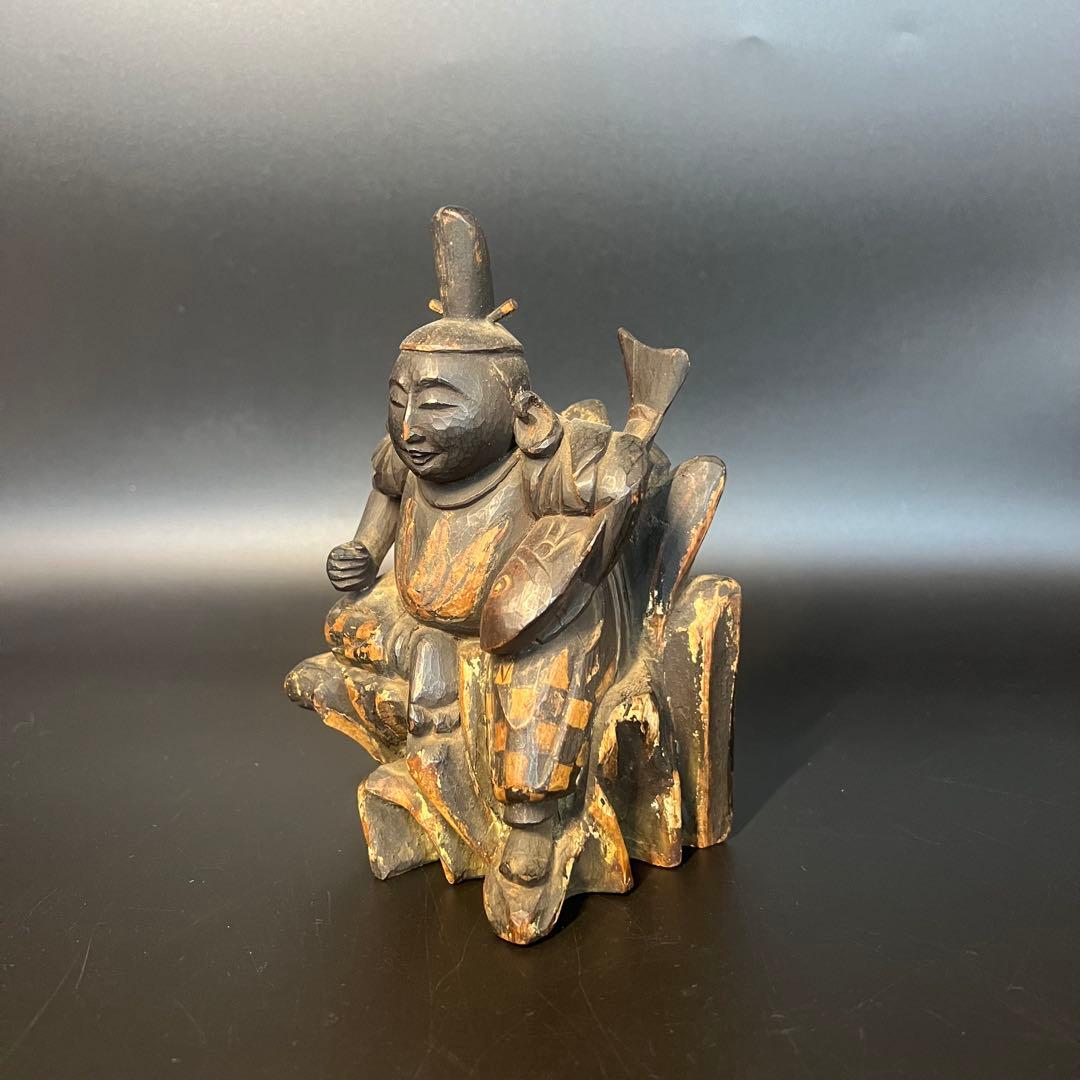 江戸後期〜明治初期 木彫 恵比寿像 ◎一木彫／古色自然／数寄者好み◎古美術庵々