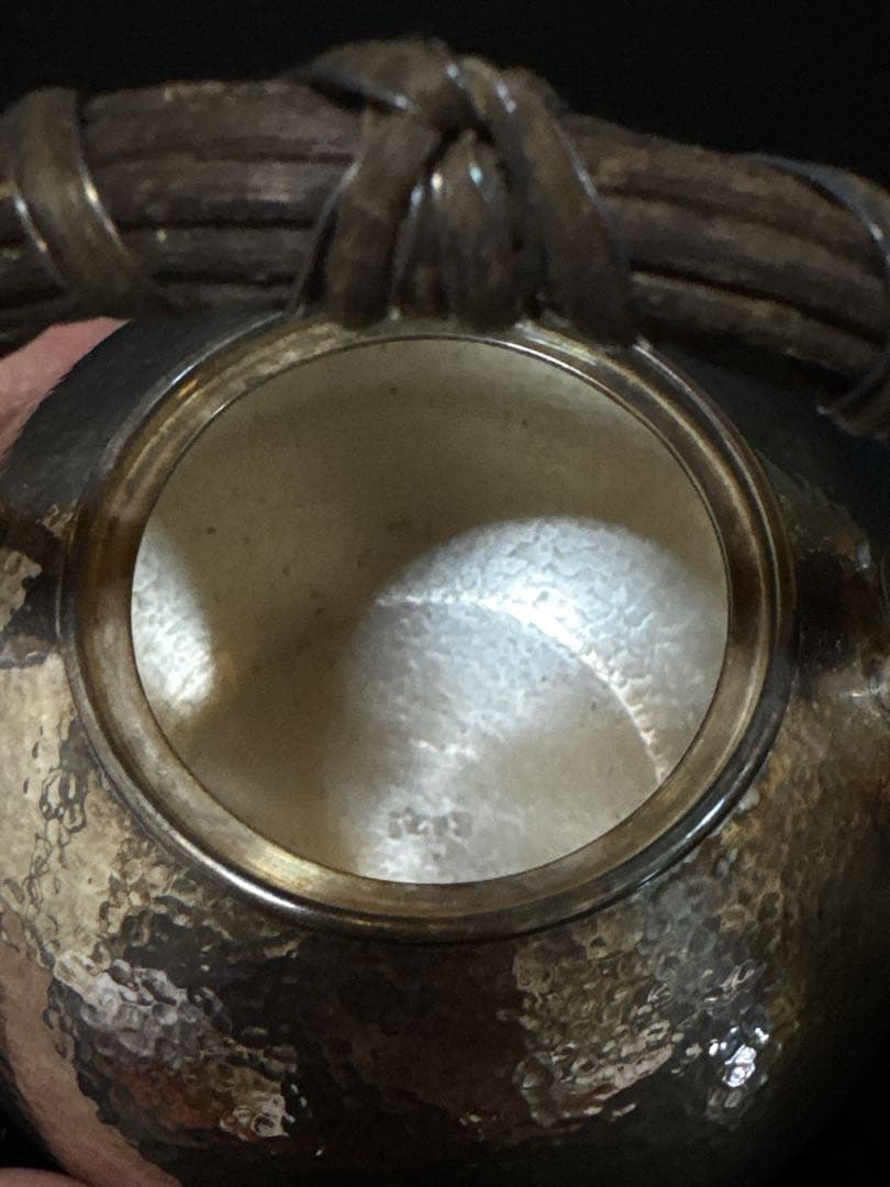 小振 純銀 羽田造 槌目 砲口 銀瓶 桐箱付 茶道具
