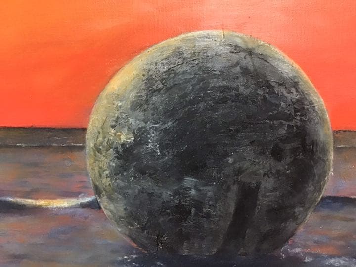 油絵 仮縁つき 海 夕焼け 球体
