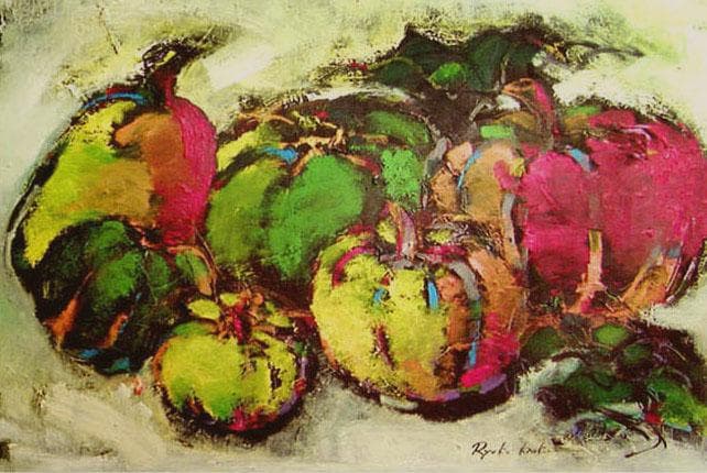 油絵 菅家令子 絵 絵画 インテリア 額付(白) uF6-061404 かぼちゃ