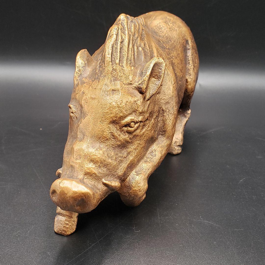 ⑯金属美術鋳物 亥置物 猪 美術工芸品 干支