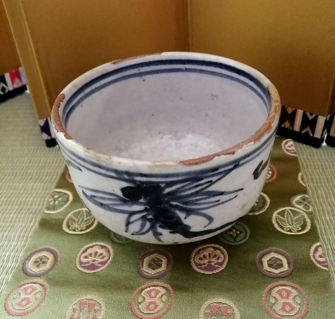 安南写　染付茶碗　染付安南茶碗　安南トンボ　抹茶碗　茶道具　骨董