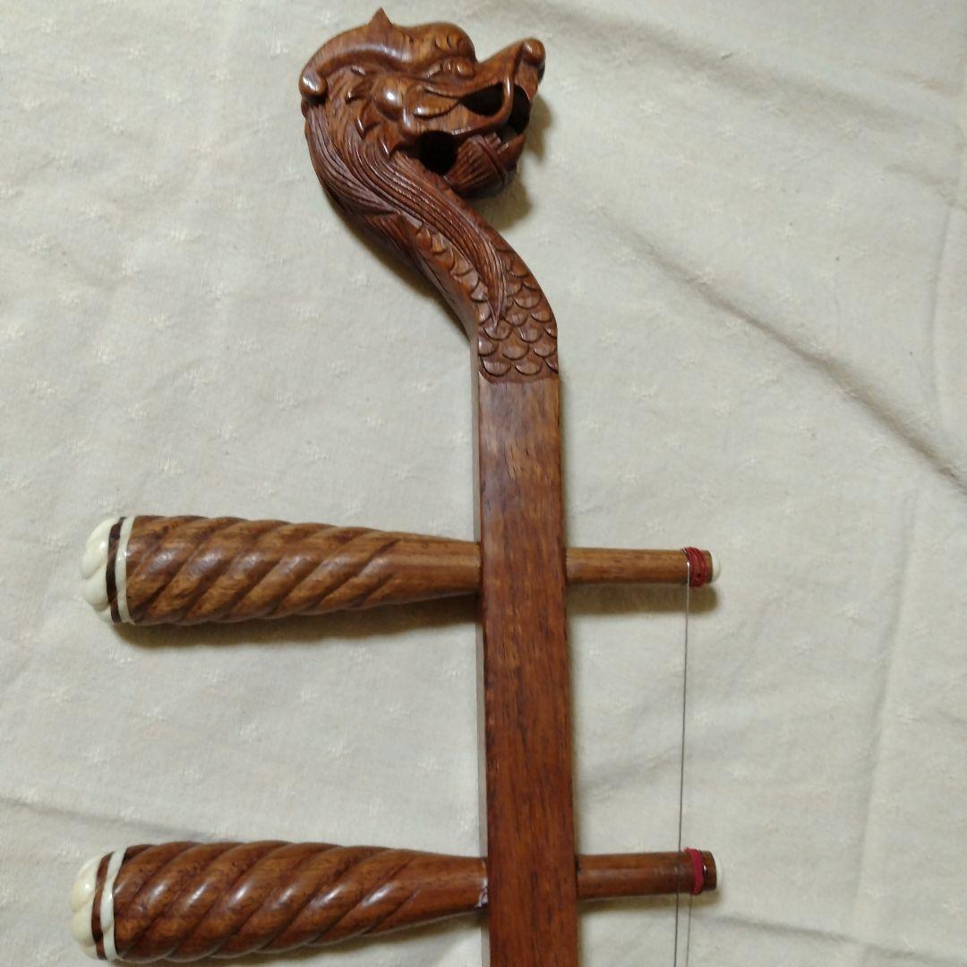 高級二胡　竜頭　龍頭　手彫り