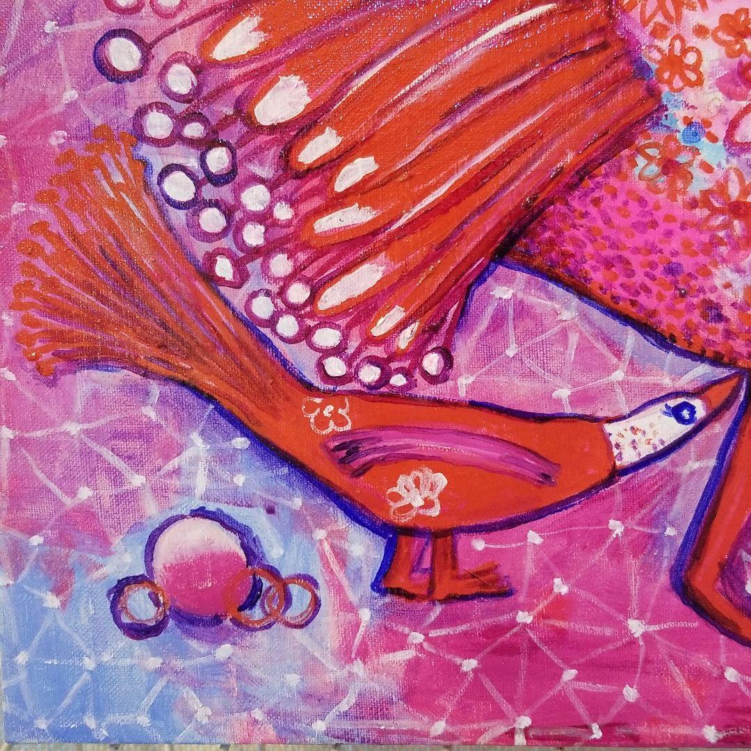 油絵　専用　お花の模様がある鳥の親子