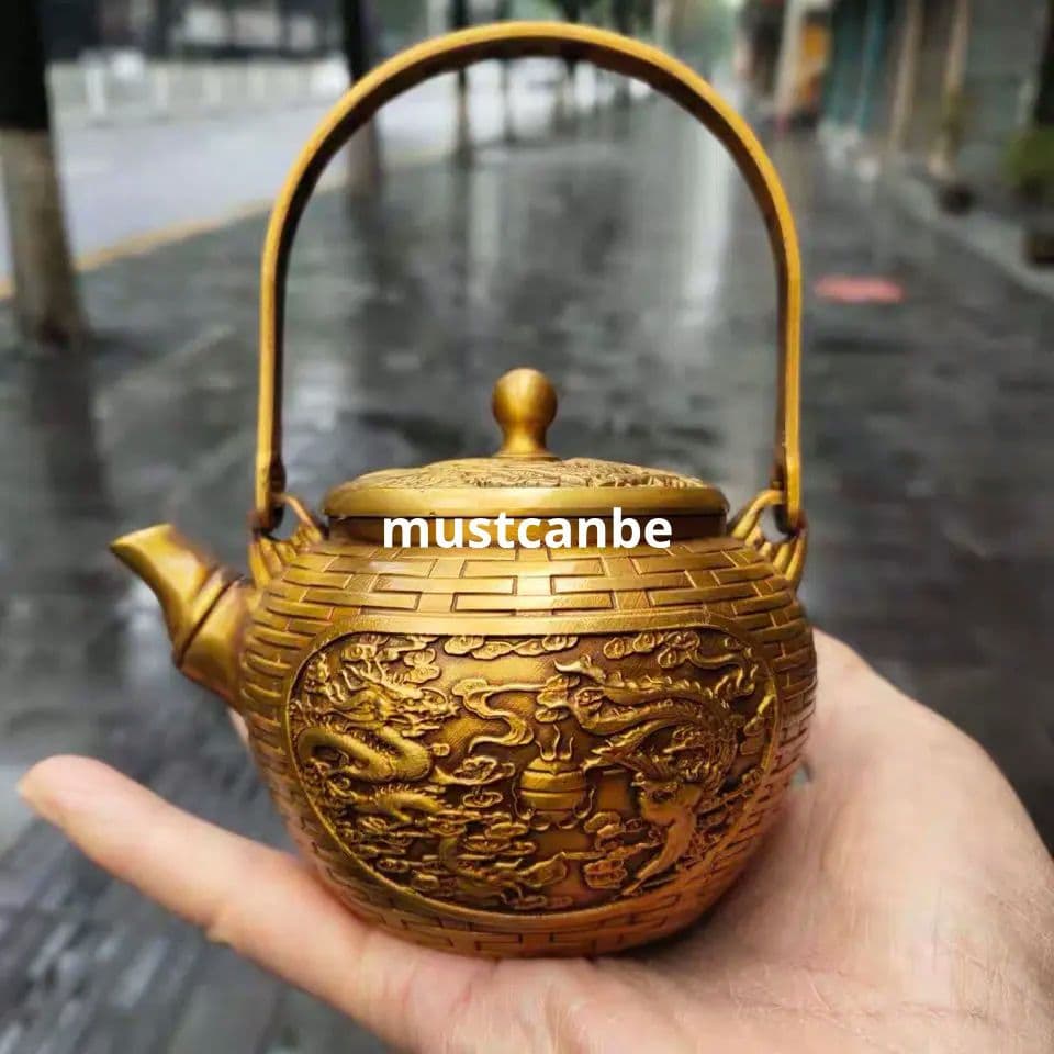 銅 細工 龍鳳提梁徳利 茶壺 茶道具 装飾品 工芸品 美術品 置物
