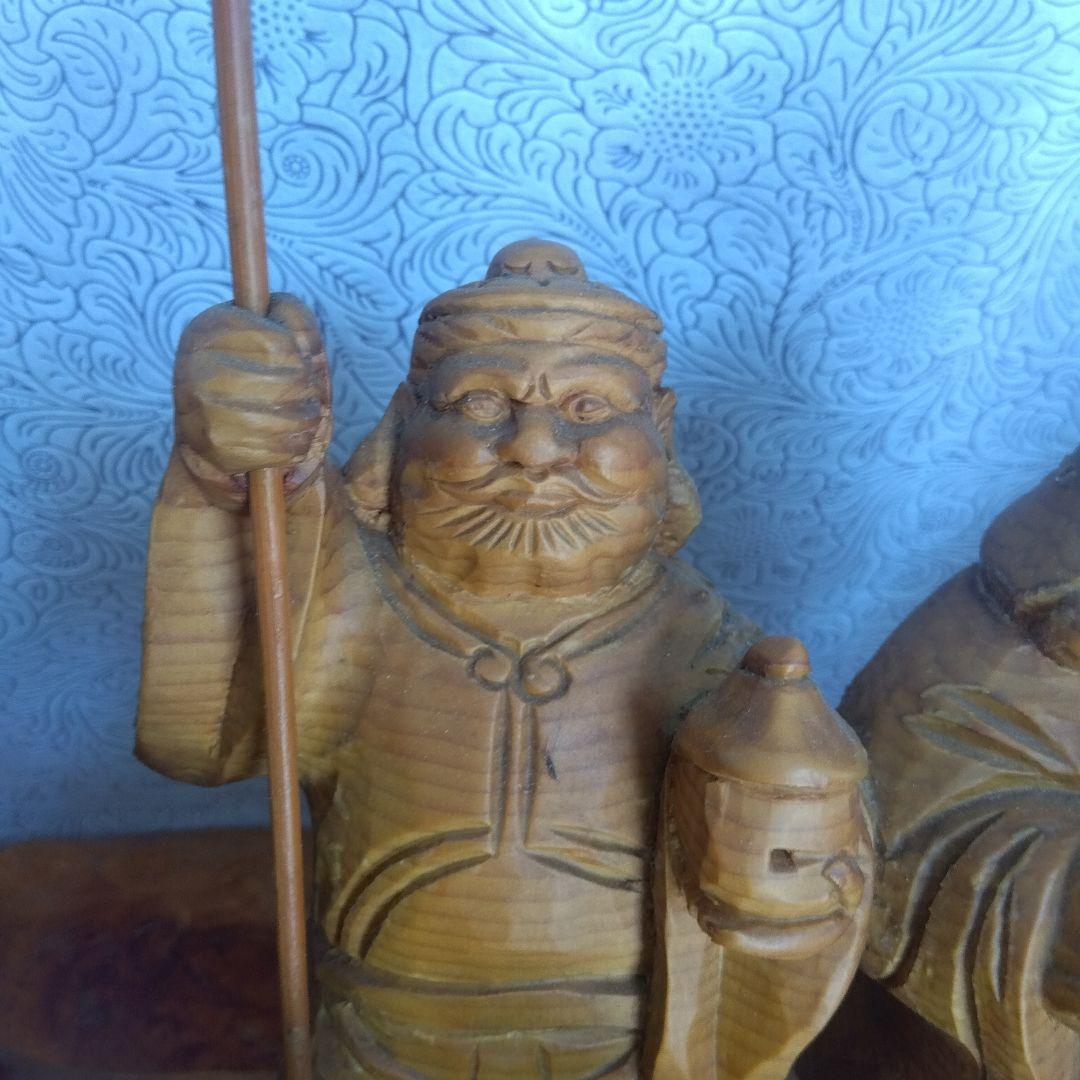 龍に乗った七福神　縁起物　中古品　 木製