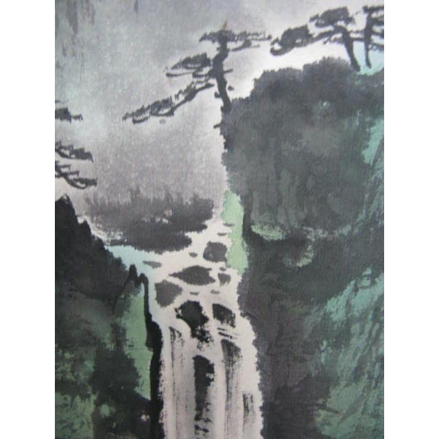 大幅掛軸 周玄『貢品 中国青緑山水 着色水墨画』大立軸 絹本 肉筆 箱付 掛け軸