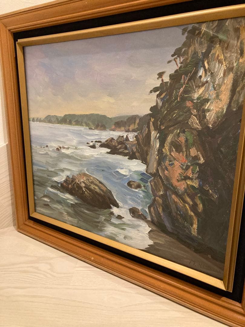 海岸風景 油彩画　F10号　額縁付き
