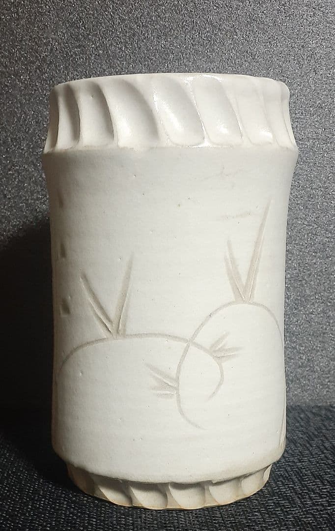 【希少作家】【長池潤一】作　化粧連理草文花器　【師　人間国宝　藤本能道　田村耕一