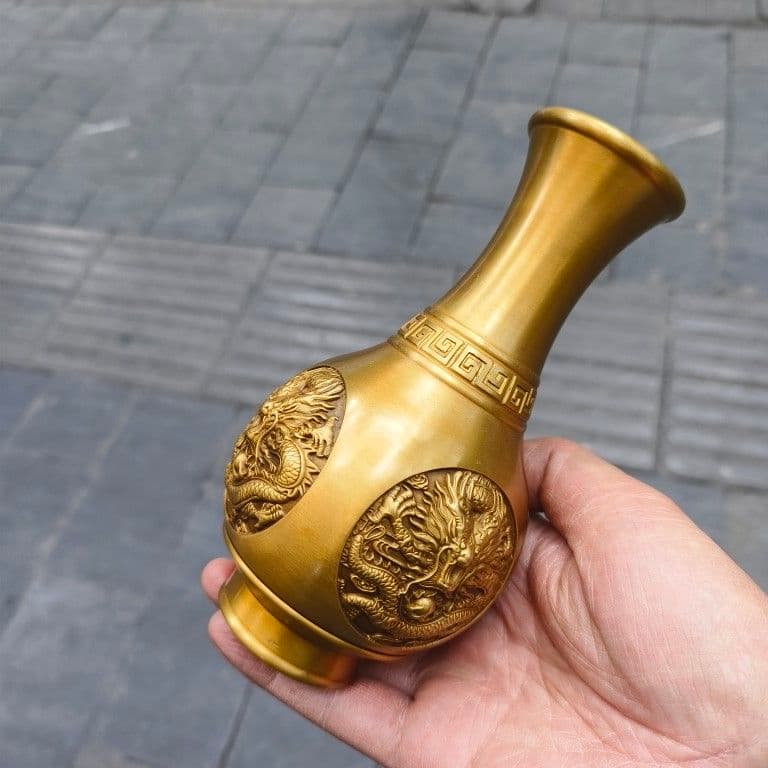 銅器 浮彫龍花瓶 銅花瓶 仏堂花瓶 事務室 応接間 工芸品 置物