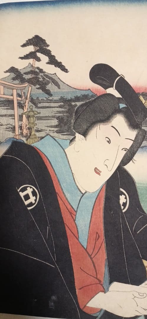 浮世絵版画、役者東海道日阪掛川間本庄権八三代歌川豊国画 嘉永5年出版 シタ売り印