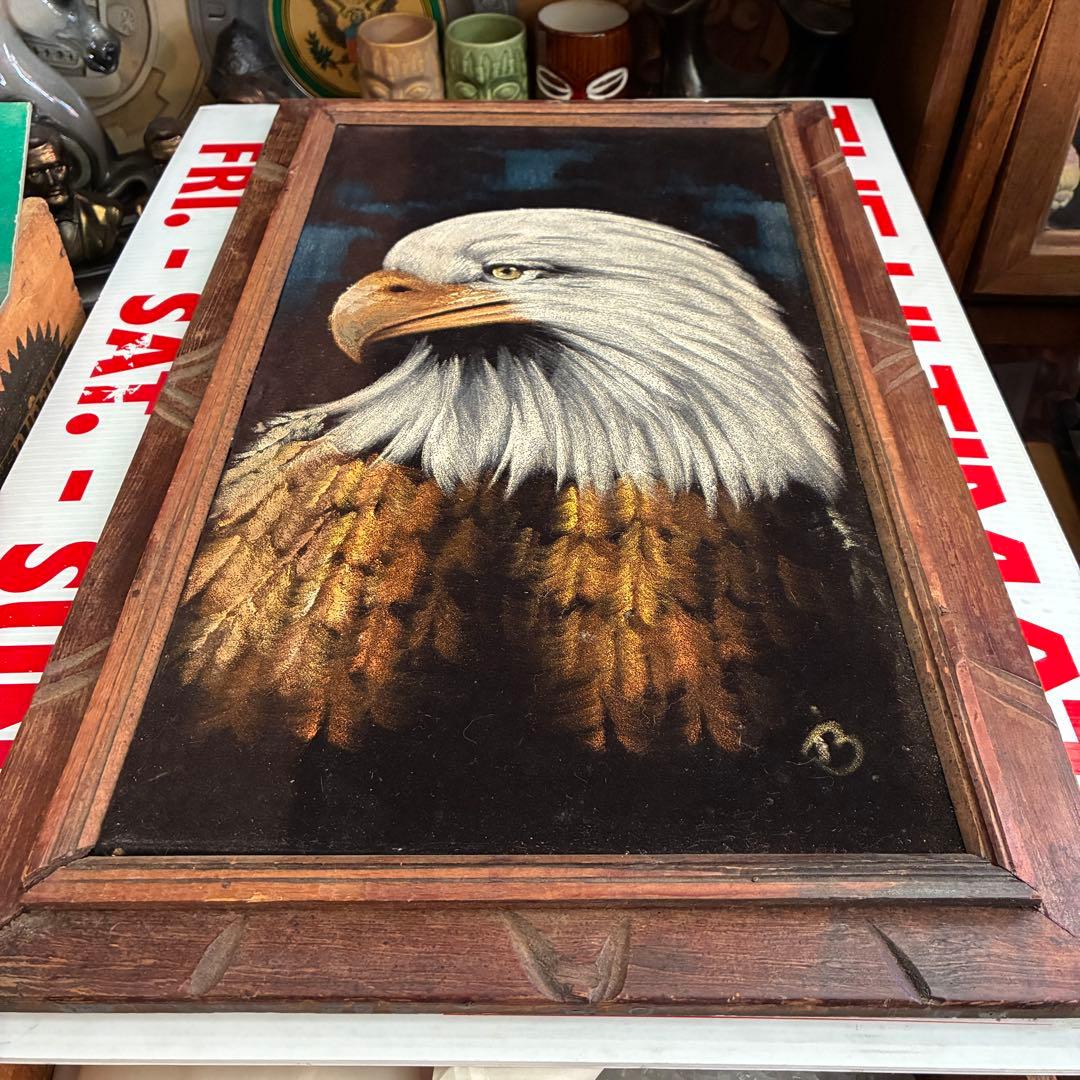 レア！60s〜70s アメリカアンティーク鷲イーグル油彩絵画　USAヴィンテージ