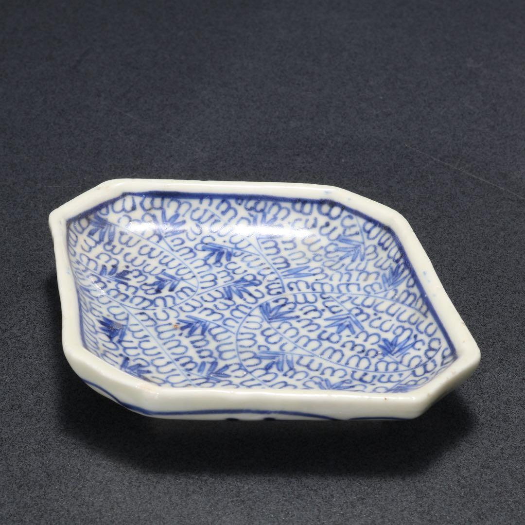 伊万里染付微塵唐草　菱形豆皿５枚　骨董　古伊万里　R1664B3