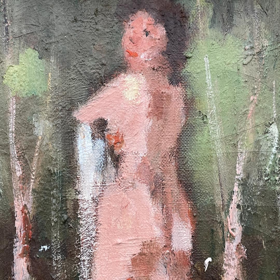 真作保証 友成晴雄『水遊び』油彩 肉筆 裸婦 人物画 厚塗り R8SB14