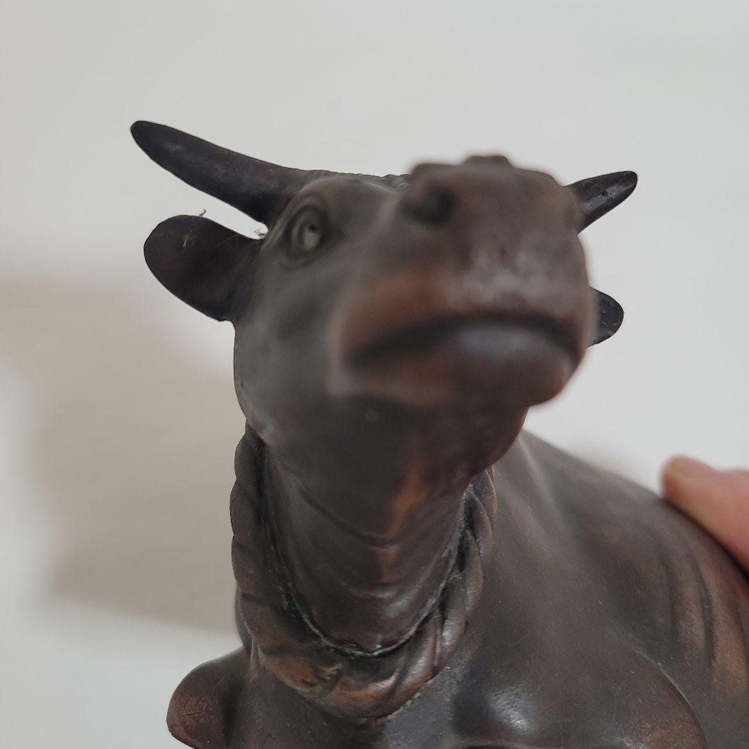 備前焼？牛の置物 ダークブラウン 約20cm