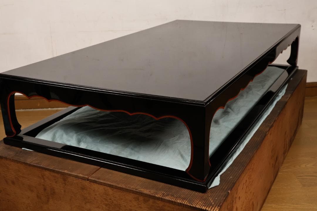 時代漆器　特大　京都高級漆器　美濃屋 監製　厚物式 平卓　黒塗　床飾　漆芸品