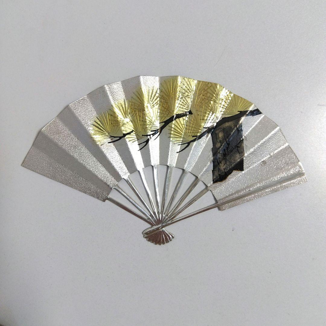純銀 扇 扇子 銀細工 工芸 民芸 置物 縁起 富士 松