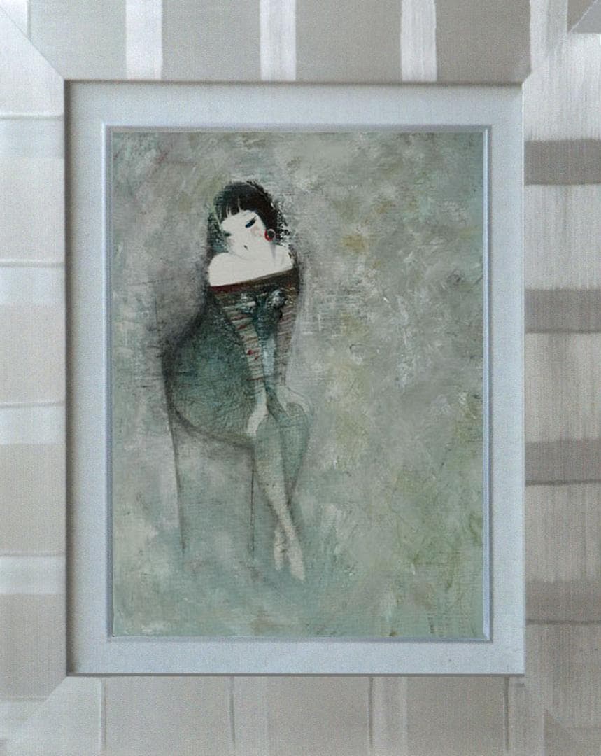 油絵 菅家令子 絵 絵画 インテリア 額付(黒) F6-081012 人物 女性