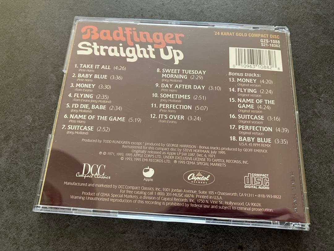 洋楽 Badfinger Straight Up 24K Gold Disc
