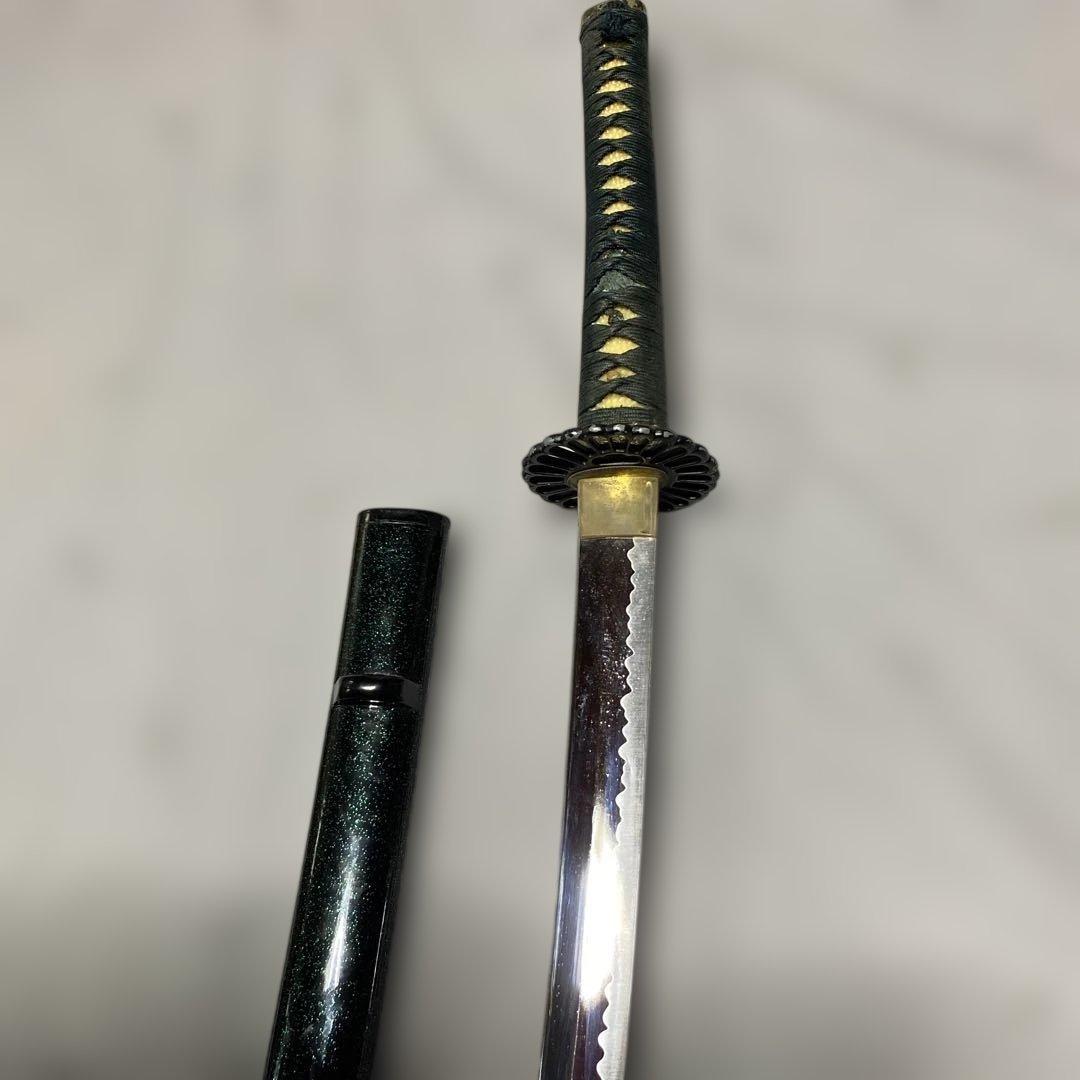 上級模造刀(下緒無し) 濃緑柄 菊花透し丸鍔 濃緑呂鞘