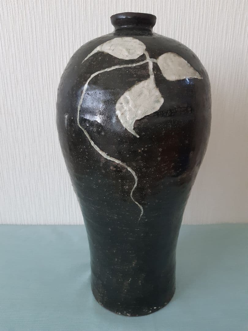 梅瓶 黒高麗 人参葉文 陶器 壺 朝鮮