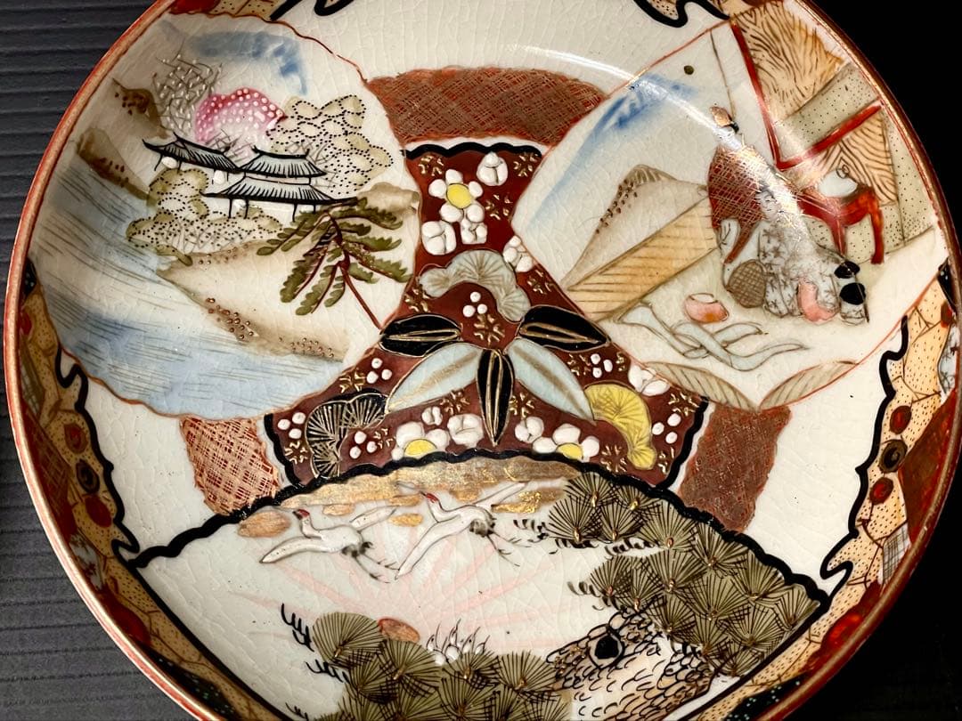 割引❗️【美品】「母」 九谷焼 松竹梅 楼閣飛鶴 小皿 10客 （1206C）