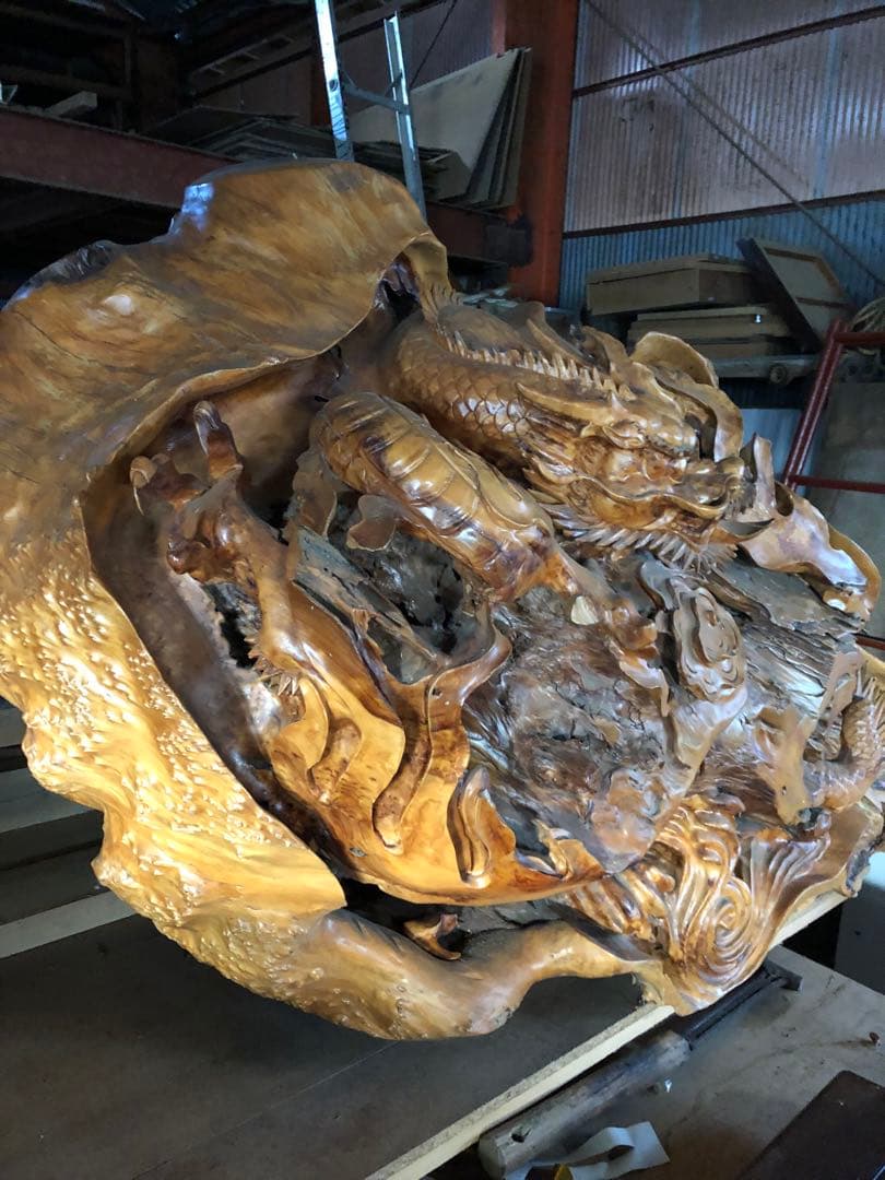 龍の木彫り彫刻 大型作品　重量約100kg 引き取り限定！