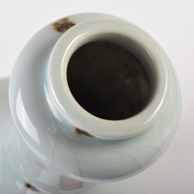 中国　飛青磁　蒜口瓶　在銘　V　7110