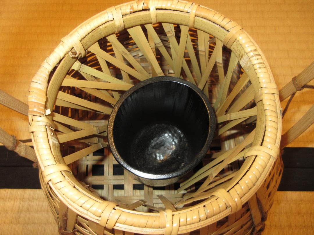 送料込【逢絢亭・新品】茶道具 花入 花籠 本宗全籠 竹手 木地 紙箱入り