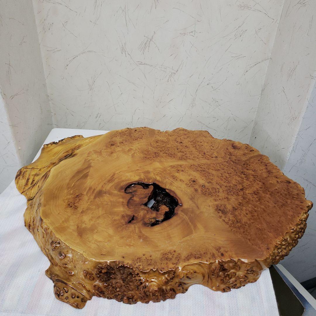 蔵出し特価花梨こぶ玉杢花台　木製円形テーブル ５８×４２×５cm