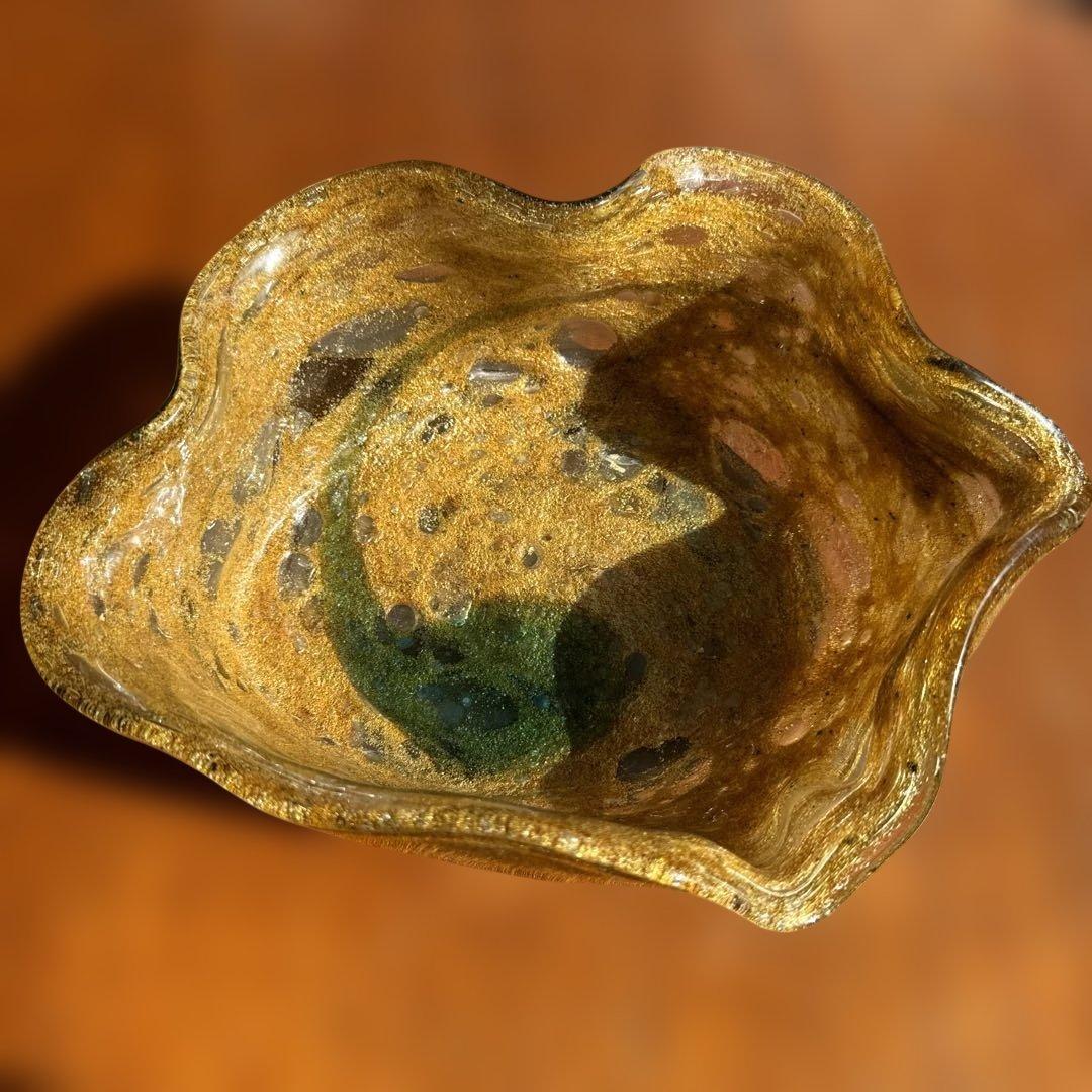稲嶺盛吉.深皿.茶泡ガラス.未使用品.刻印なし